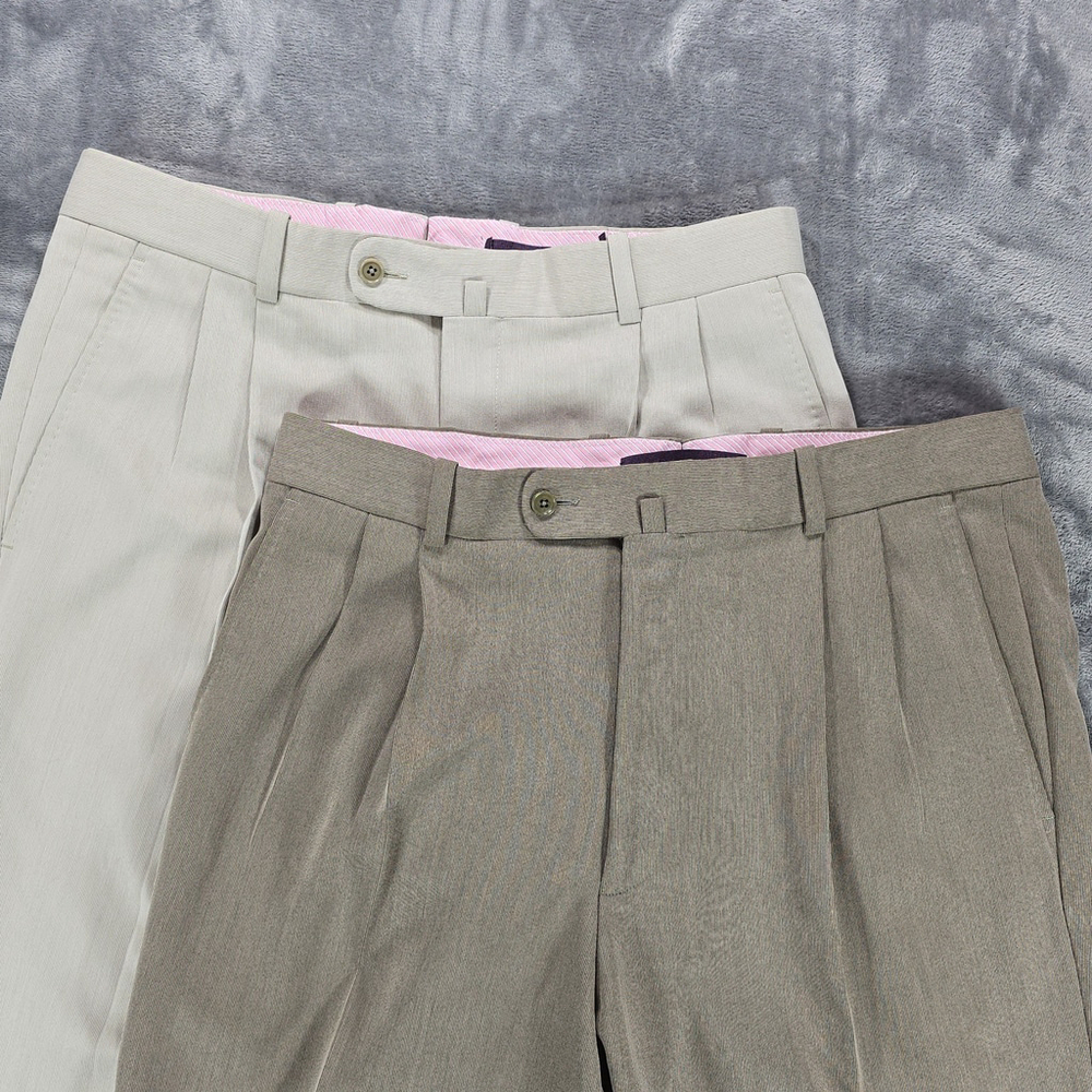 Aristo Eighteen Aberdeen Pants Mens 35x30 Taupe Tan Pleated Cuffed Dress Lot 2